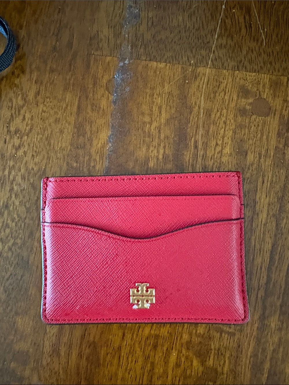 Tory Burch Red Saffiano Leather Card Holder with Gold Logo